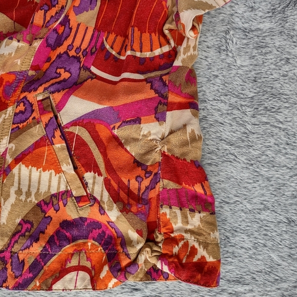 Ruby Rd. Abstract Linen Blend Shirt Size 16 Red & Tan - Picture 5 of 8